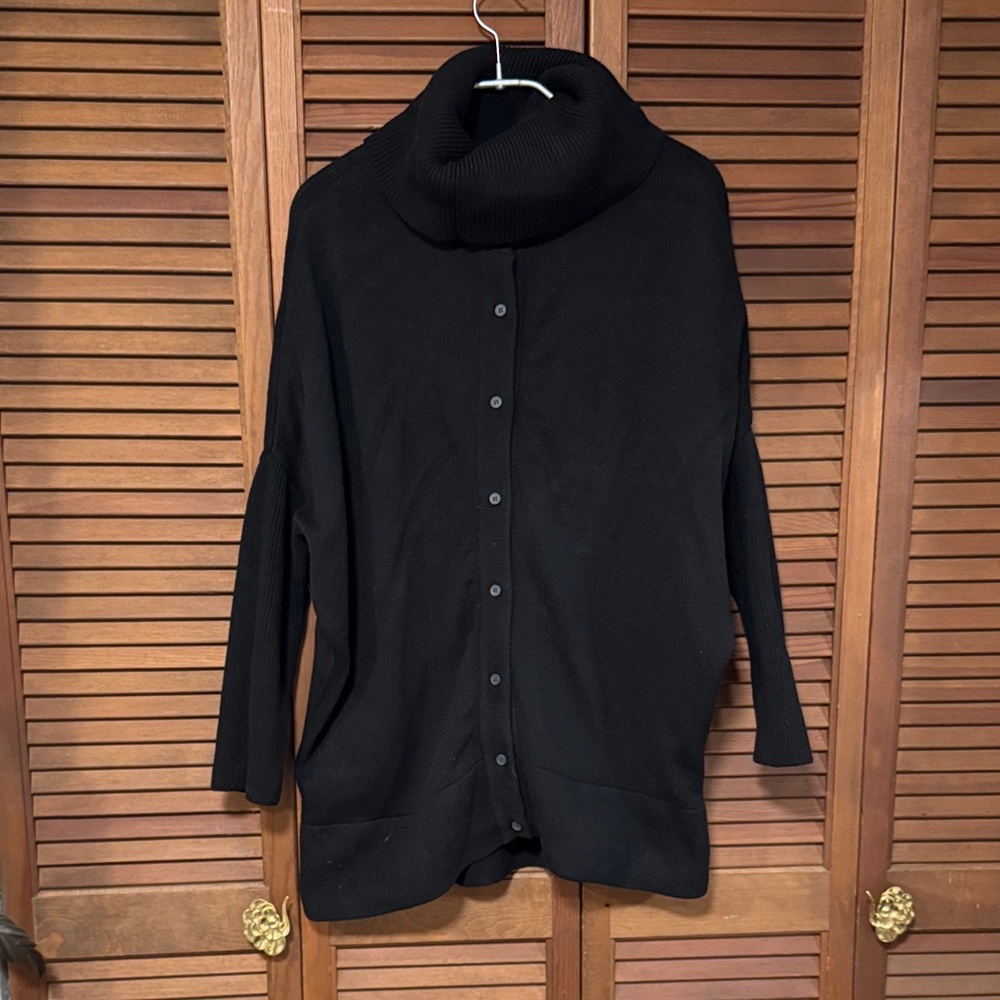 Vetta Oversized Cardigan/Turtleneck Sweater Black XS